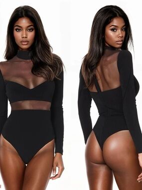 Nookie Women’s Hypnotise Black Mesh Long Sleeve Bodysuit Small New